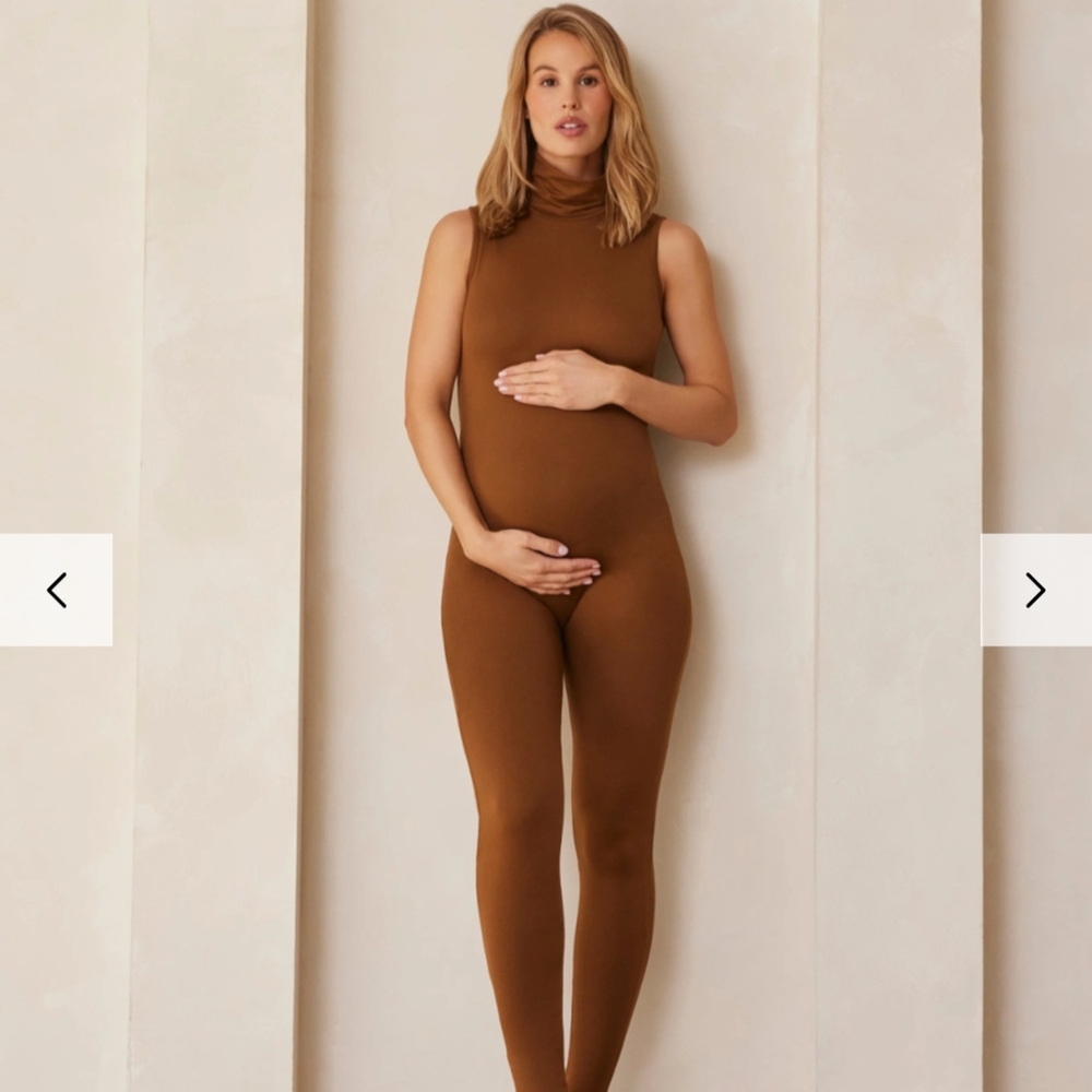 Stevie Maternity Bumpsuit In Toffee - Large